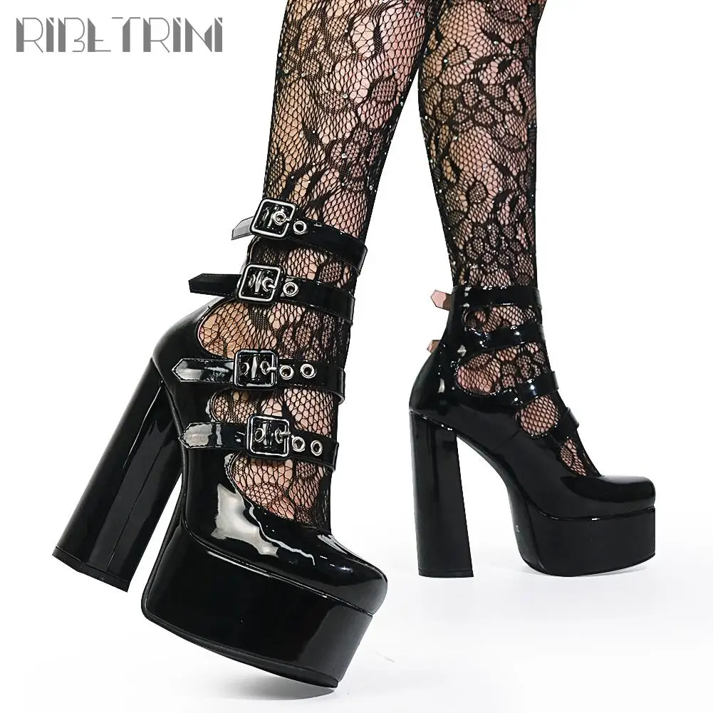 Marka luksusowa platforma wysokie obcasy damskie pompy Chunky Punk Goth sukienka Cosplay klamra moda Sexy wiosna lato buty damskie