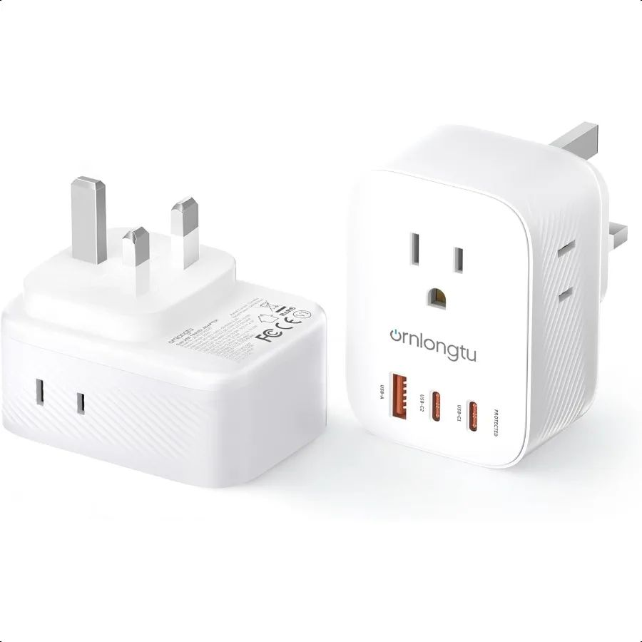 US to UK Plug Adapter 2 Pack Type G Adapter for Travel with 4 Outlets 3 USB Charger 20W USB C Ireland Power Adaptor for USA to
