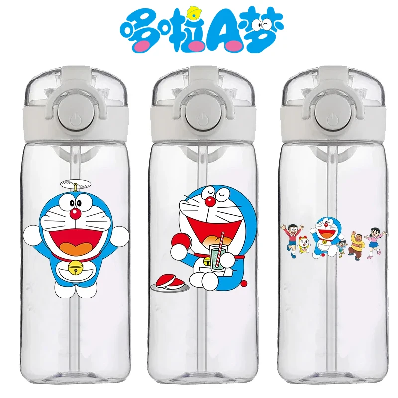 Sommerlicher tragbarer Stroh-Plastikbecher, niedlicher Cartoon-Doraemon-Wasserbecher, tragbarer, sturzsicherer, hochtemperaturbeständiger Becher für Studenten