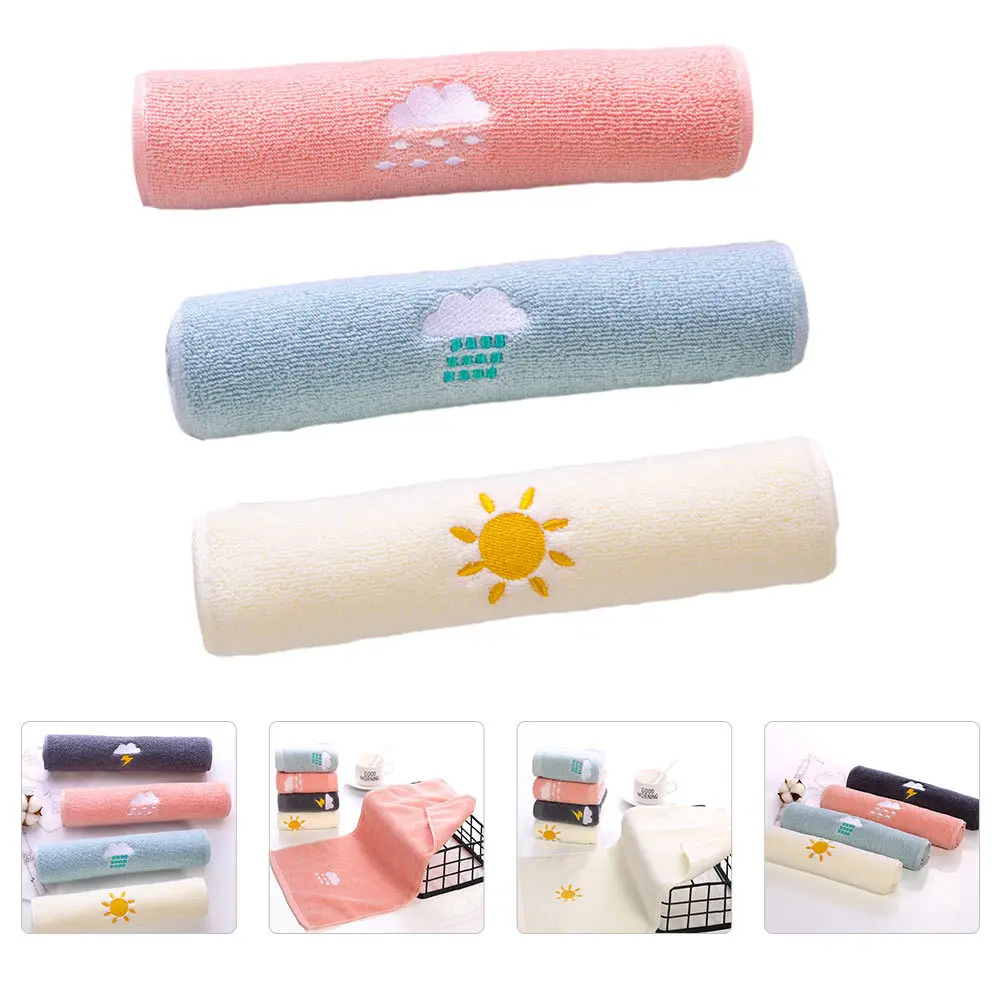 3 個の刺繍入り純綿タオル赤ちゃんの顔拭きハンドタオルソフトで耐久性のある小さな子供用タオル純綿タオル