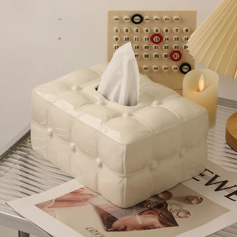 

Paper Tissue Box Living Room High-end Light Luxury Napkin Paper Box Cream Style Creative