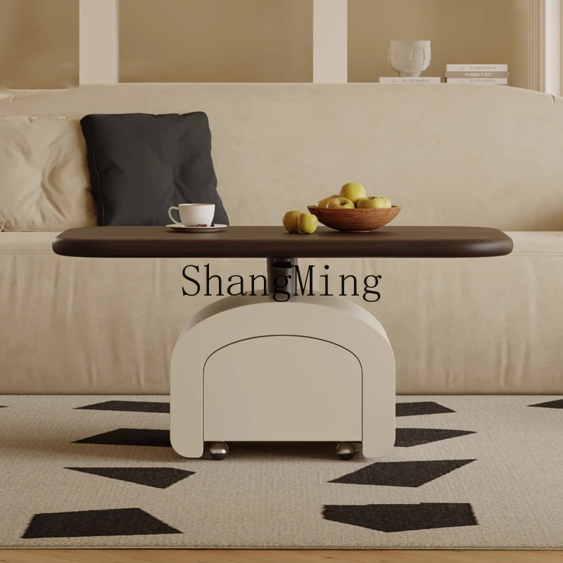 

FG minimalist solid wood coffee table black walnut living room multi-functional mobile folding coffee table dining table