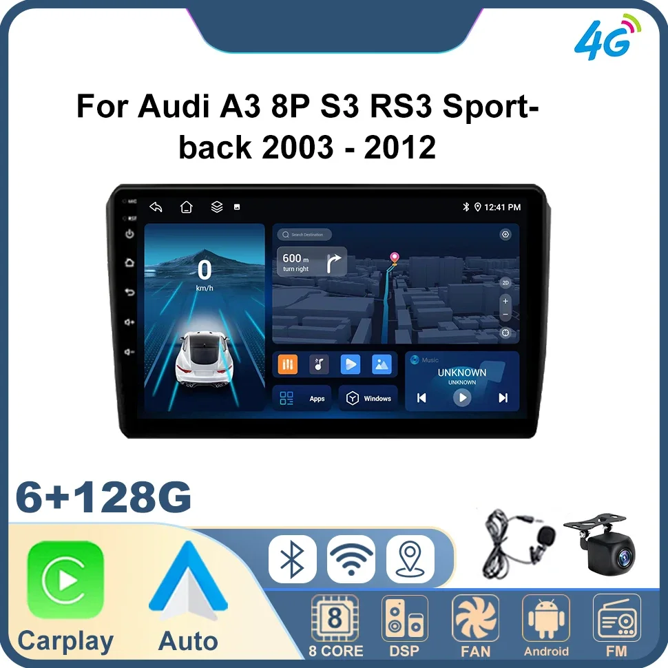 

Автомобильный радиоприемник для Audi A3 8P S3 RS3 Sportback 2003-2012 Carplay Автомобильный мультимедийный видеоплеер WIFI GPS-навигация Умные автомобильные системы