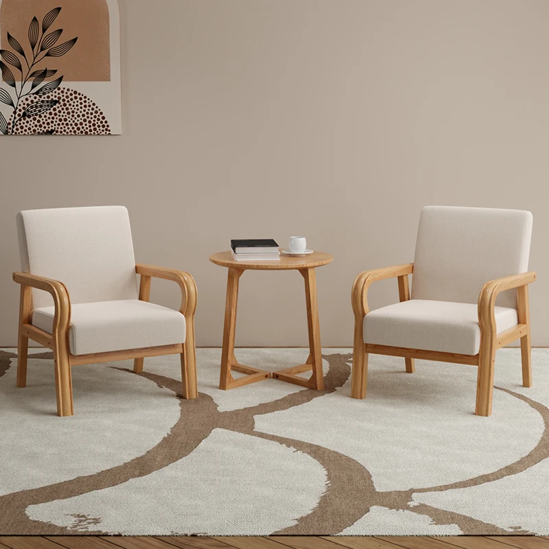 

Simple cafe hotel meeting guests to negotiate solid wood single small sofa lazy balcony leisure table and chair combination