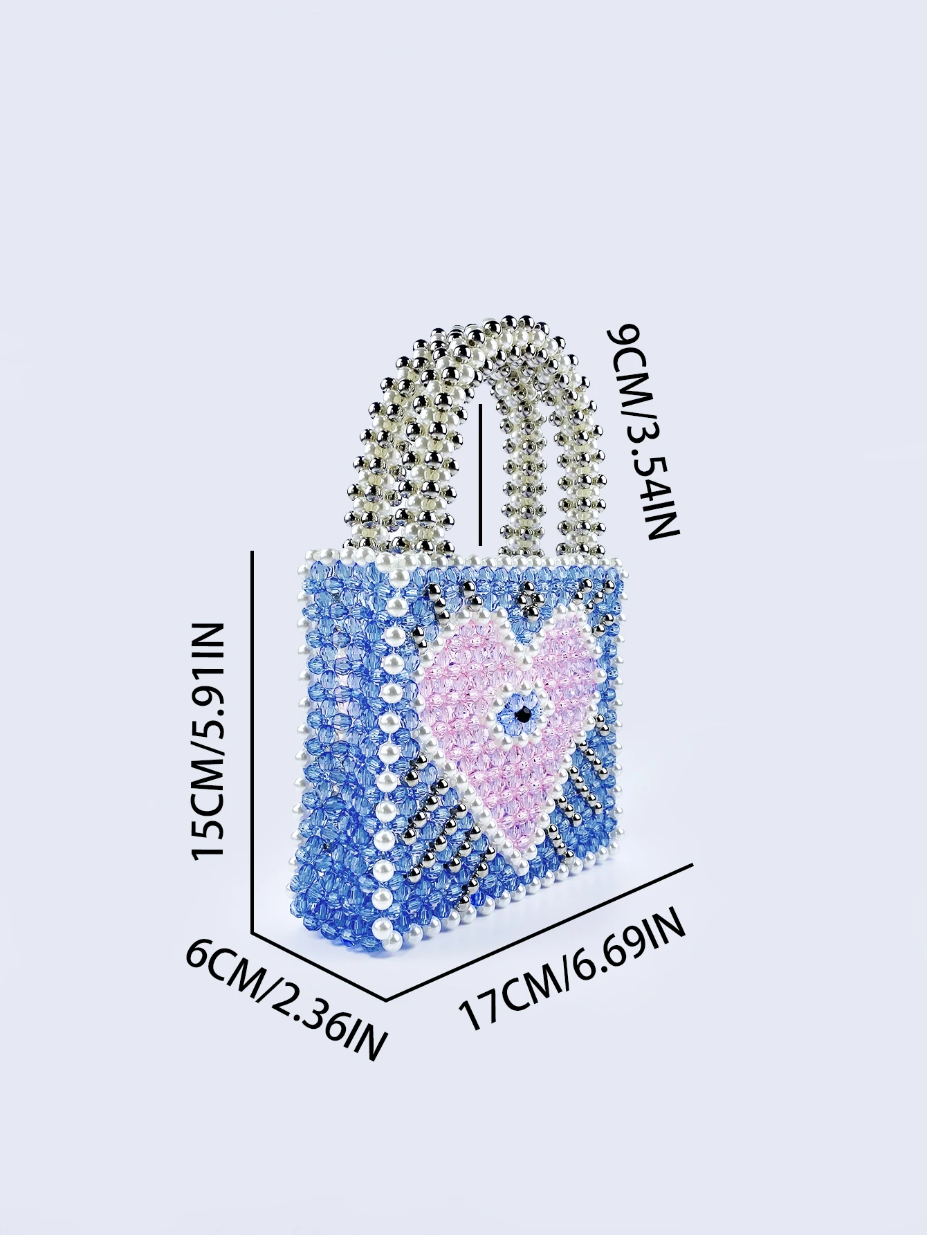 New Small Fragrant Wind High Appearance Blue Heart Shaped Color Block Sparkling Large Capacity Hand Carrying Love Beaded Bag