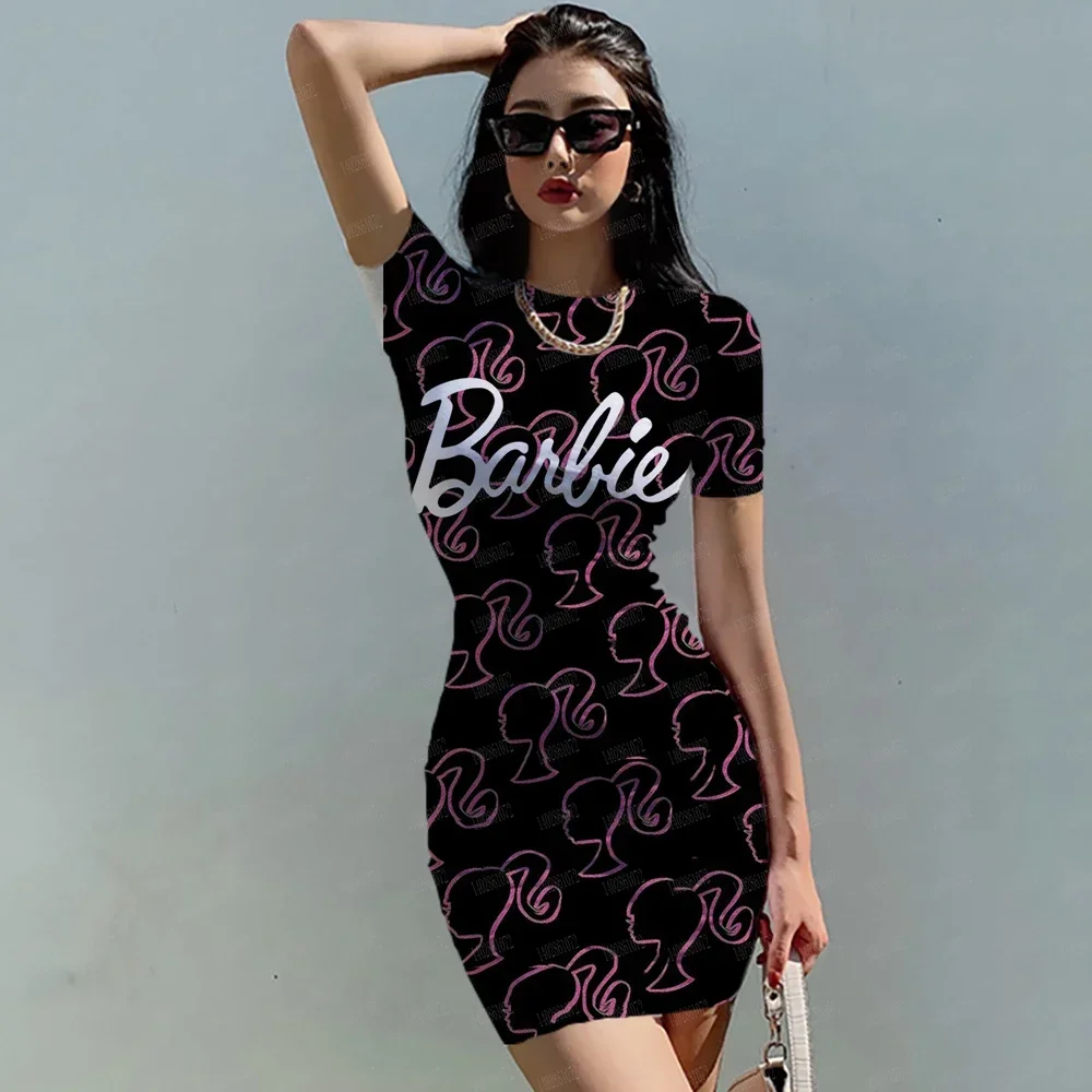 Barbie Y2K European and American Dress Women's Slim Fit Elegant Dress Bodycon Pink Casual Party Sexy Hot and Spicy Dress