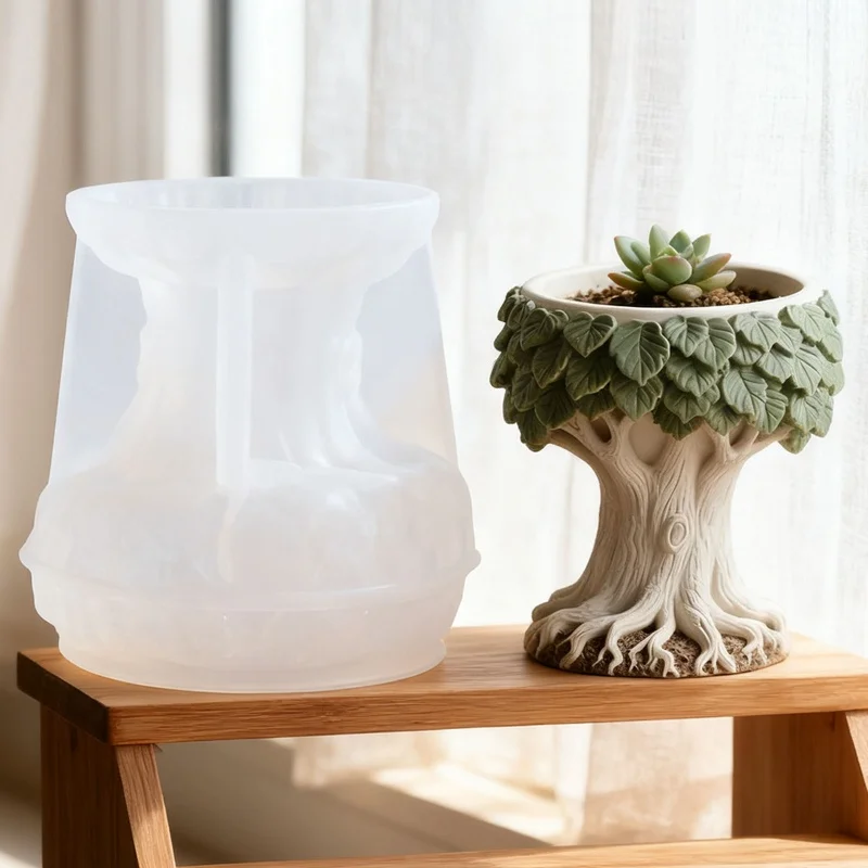 Simulation Tree Aromatherapy Candle Cup Silicone Mold DIY Handmade Concrete Gypsum Storage Box Succulent Plant Flowerpot Mold