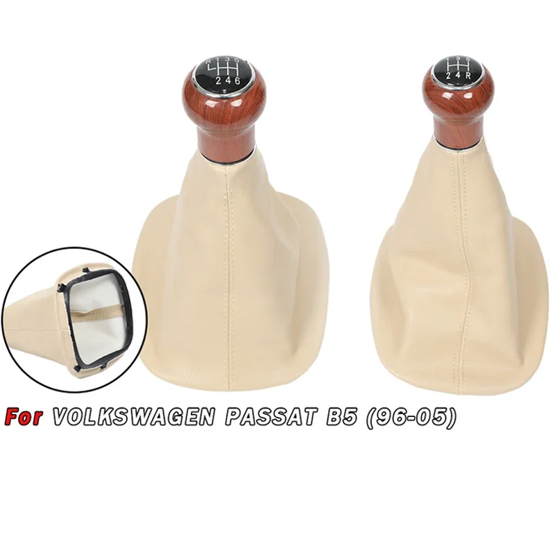 

5/6 Speed Wood Grain Gear Shift Knob & Dust Boot for Volkswagen Passat B5 1996-2005 - Transmission Lever Durable Car Accessories