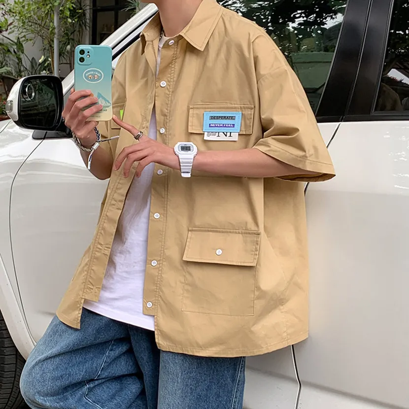 

Loose Fit ort Sve Workwear irt Men's Summer Thin Sle Casual Loose irt for Teenagers f Sve irt Hong Kong Sle