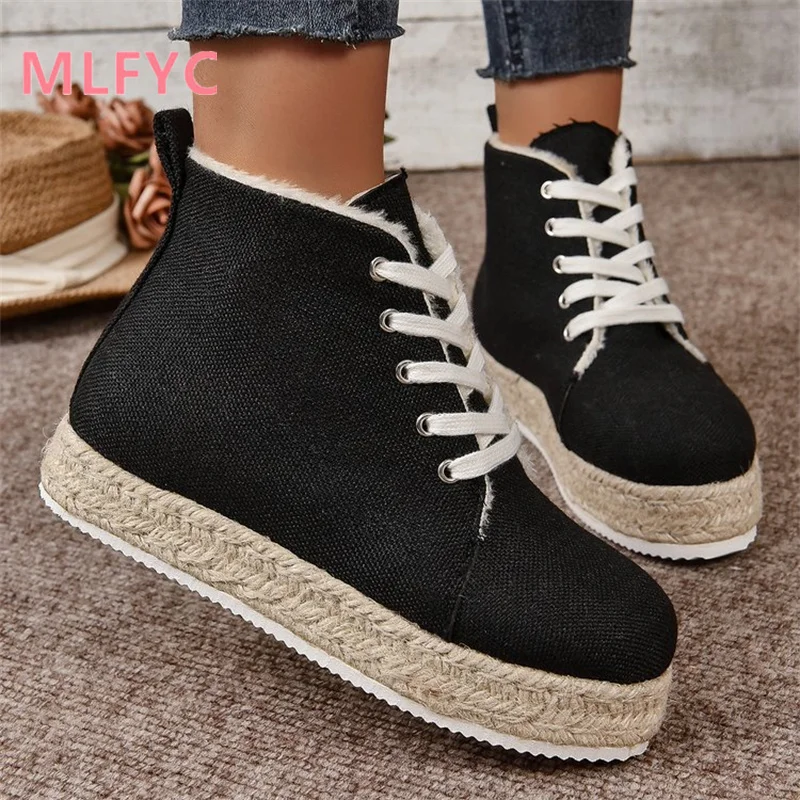 European Station Retro Fisherman's Shoes Women's 2023 Autumn New Hemp Bottom Thick Sole Fashion Casual High Top Single Shoe