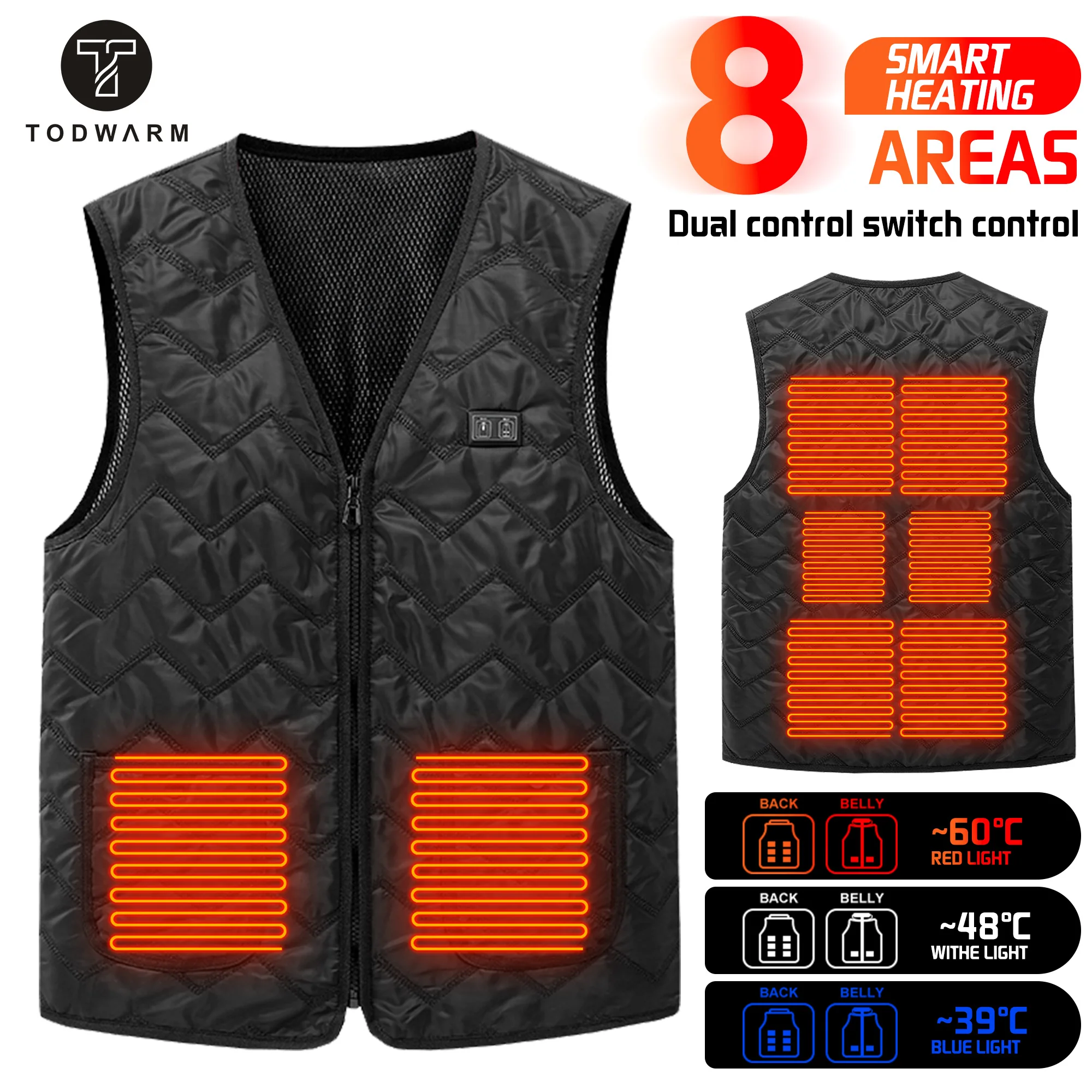 TODWARM  Heated Vest Men Usb Rechargeable Electric Self Heating Vest Women Warming Heated Jacket Outdoor Hunting Heating Clothin