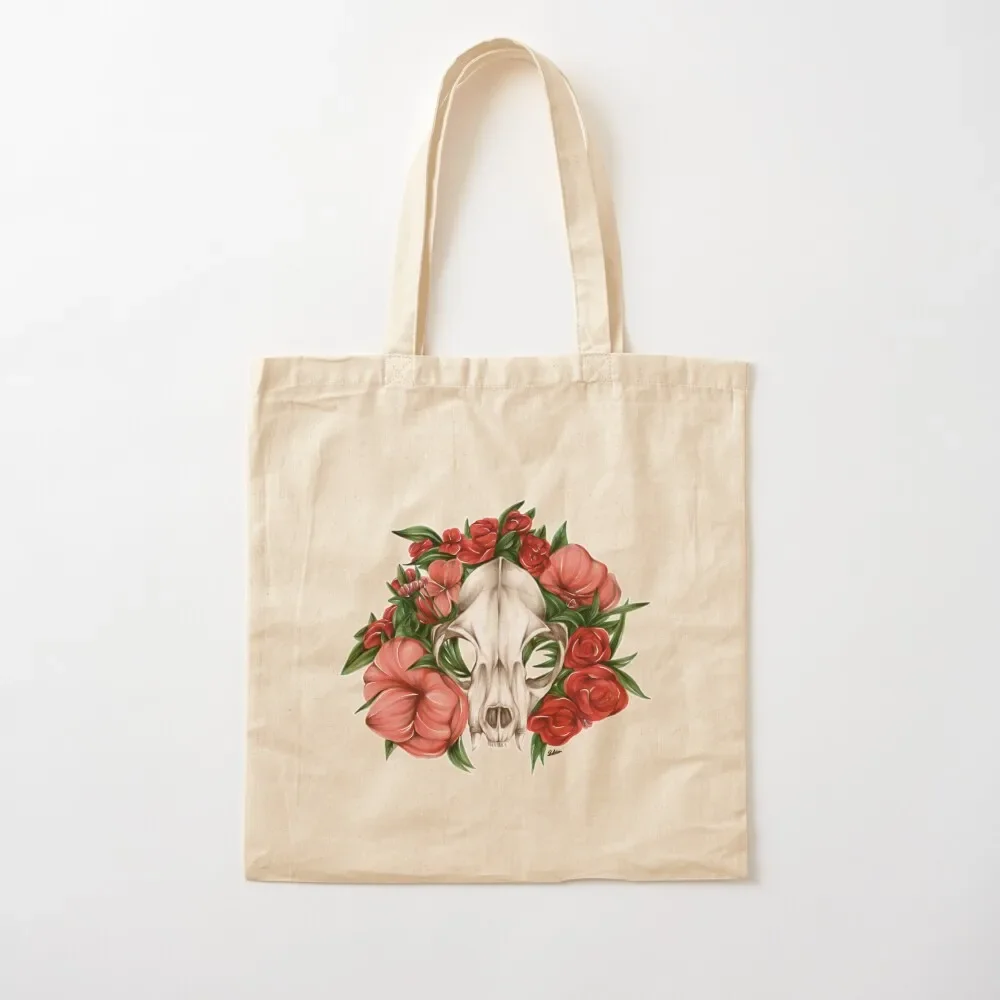 

Bobcat Skull with Flowers Tote Bag Big bag Customizable tote bag Handbags women for beach