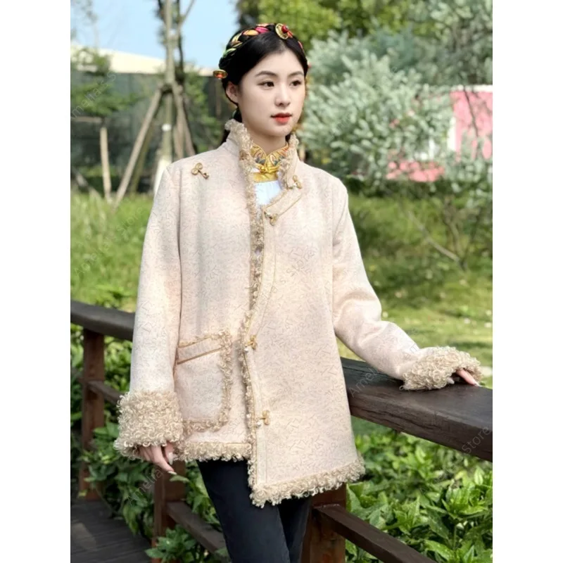 

Tibetan Ethnic Style Winter Jacket for Women Thick Tibetan Robe Coat Warm Traditional Zang Clothing Top Tibet