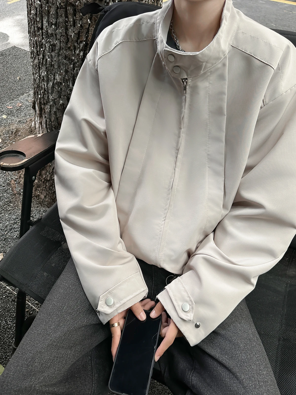 

Vintage Men's Spring Autumn Zipper Workwear Jaet Loose Fit American Sle Trendy Brand Casual Long Sve Outerwear