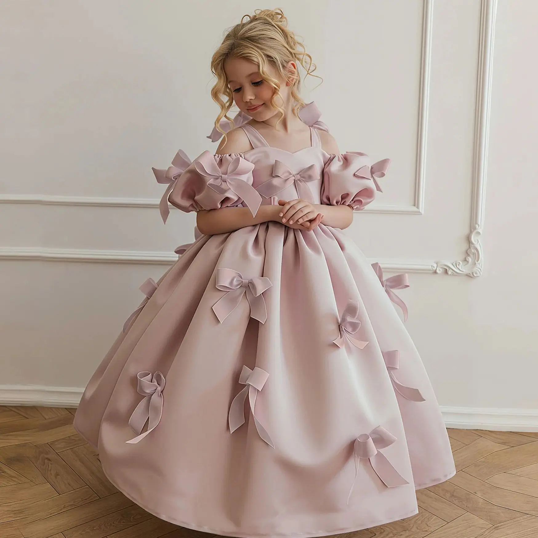 

Летнее элегантное детское платье для девочек, платье принцессы с бантом для детей, нарядное вечернее платье на день рождения, для первого причастия, свадьбы, Vestidos