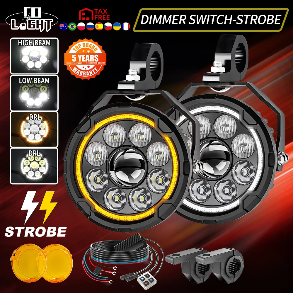 CO LIGHT 5 "Motorfiets Koplampen Wit Geel DRL Dimmer Strobe LED Werk Front Light Motor Fog Lamp off-road gebruik - afbeelding 2