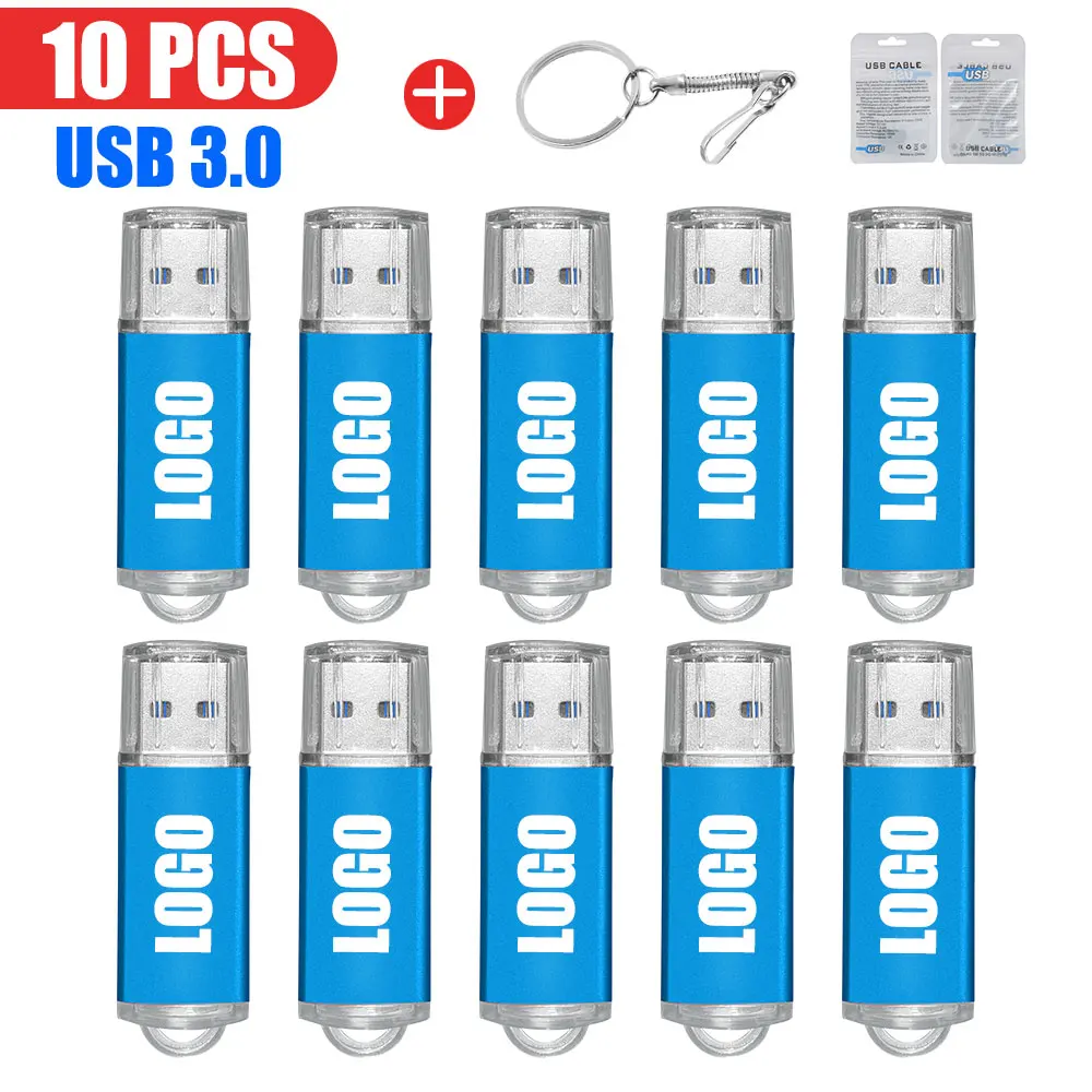 

10pcs/lot 3.0USB Flash Drive 64GB Metal Pen Drive 8GB 16GB 32GB High Speed USB Stick Cle Pendrives for Computer free custom logo