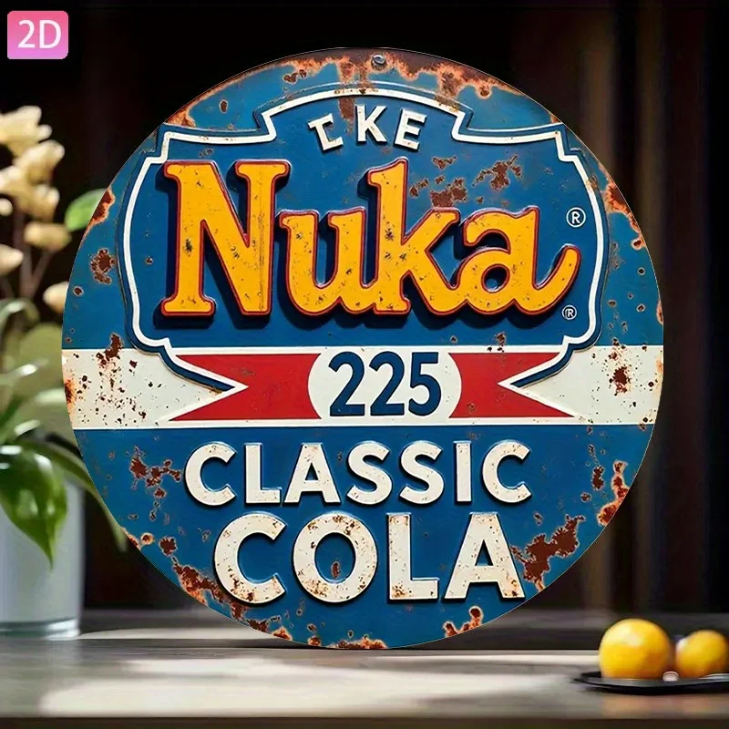 2D Flat Vintage Nuka Cola Wooden Sign, Rustic Retro Game Inspired Metal Tin Plaque, Aesthetic Bar Pub Wall Art, American Classic