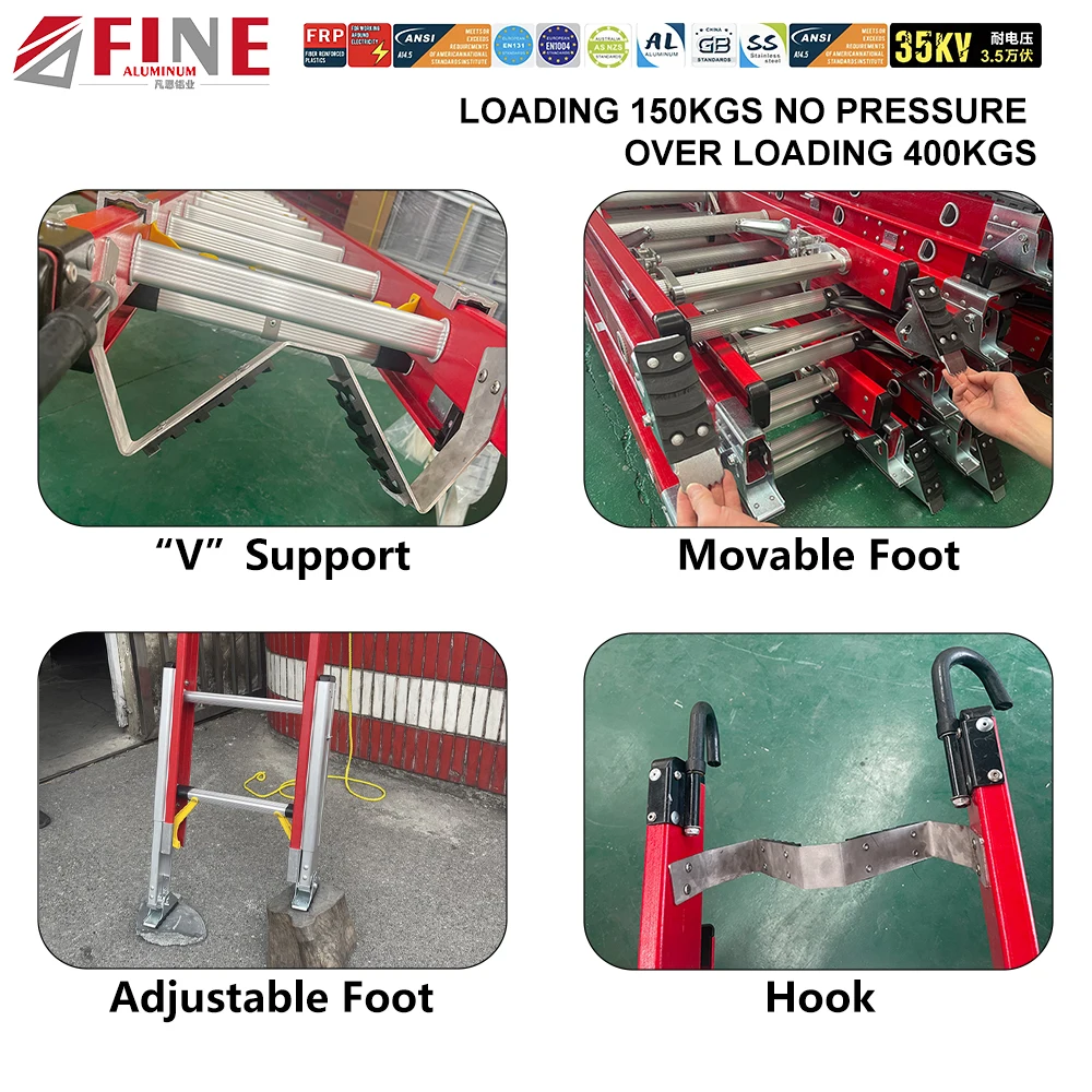 En131 16ft 20ft 24ft 28ft 32ft 36ft 40ft Fiberglass Rope Extension Ladder