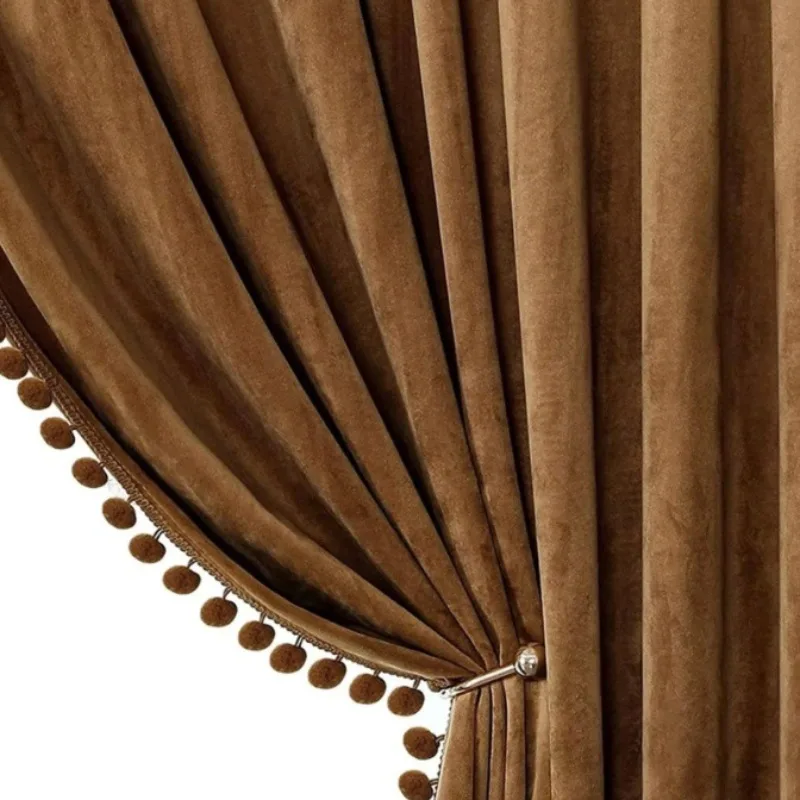 European Classic Solid Color Velvet Double-sided Ball Curtains Living Room Bedroom Balcony Curtains