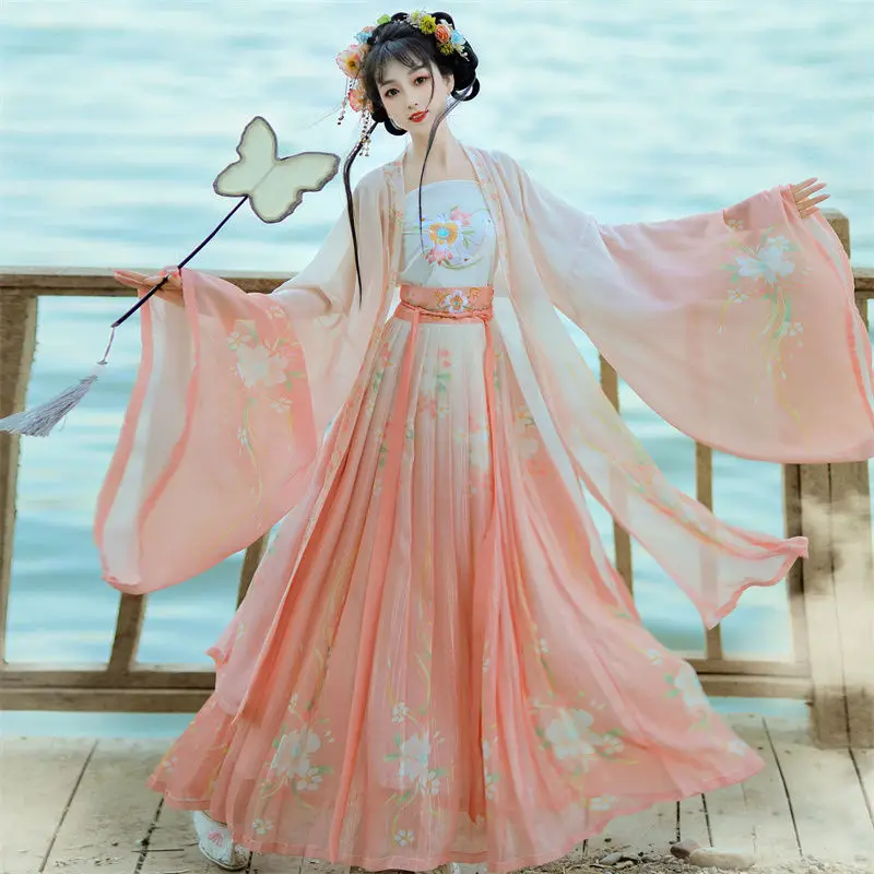Traditionelles Damenkleid aus der Song-Dynastie mit Stickerei und Farbverlauf, Hanfu-Kleid im antiken chinesischen Stil, Bühnenkostüm, Tanzkleid, Hanfu-Prinzessinnenkleid – Detail 7