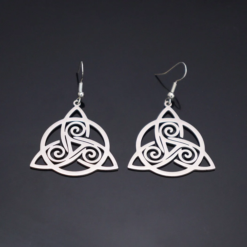 New style fashionable stainless steel hollow triangular pendant earrings for women, simple and versatile, featuring ethnic style
