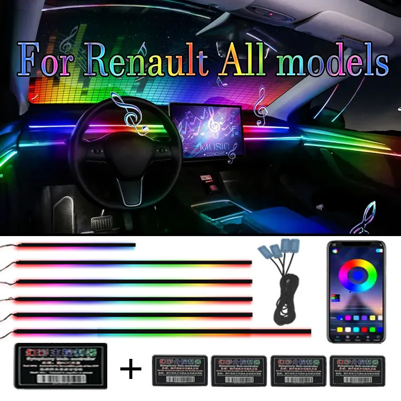 

18 in 1 64 Color RGB Symphony Car Atmosphere Interior Acrylic Guide Fiber Optic Universal Decoration Ambient Light For Renault