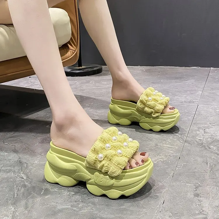 House Slippers Platform Shoes Woman 2024 Pantofle Luxury Slides Increased Internal On A Wedge Heeled Mules New Designer Flat