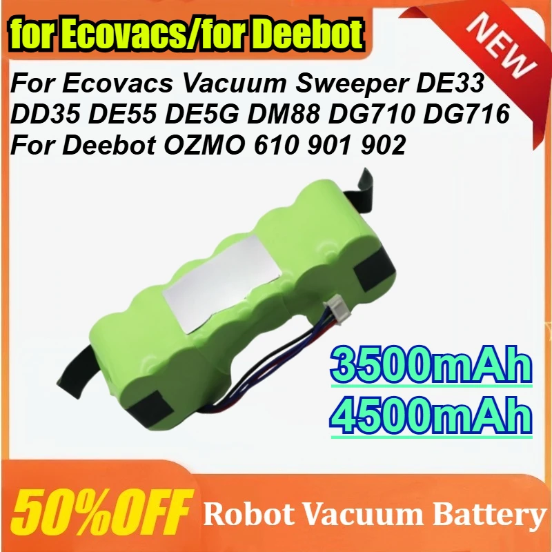 

12V 3500mAh/4500mAh for Ecovacs Robotic Vacuum Sweeper Battery DE33 DD35 DE55 DE5G DM88 DG710 DG716 for Deebot OZMO 610 901 902