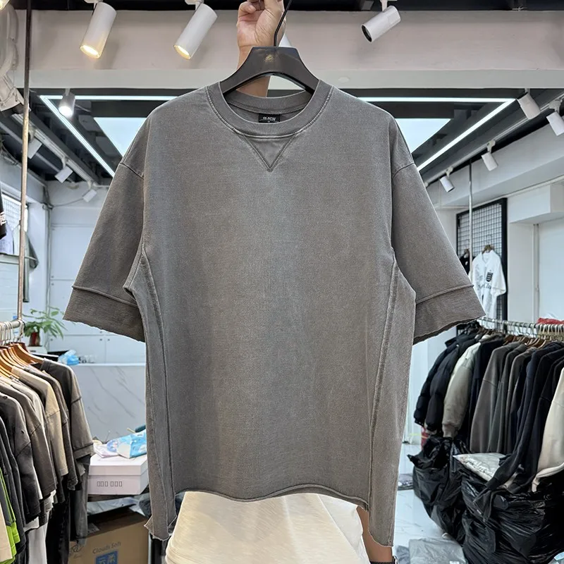 

Ретро-футболка оверсайз с эффектом потертости, свободного кроя, в стиле хип-хоп, летняя, трендовая, для уличного стиля