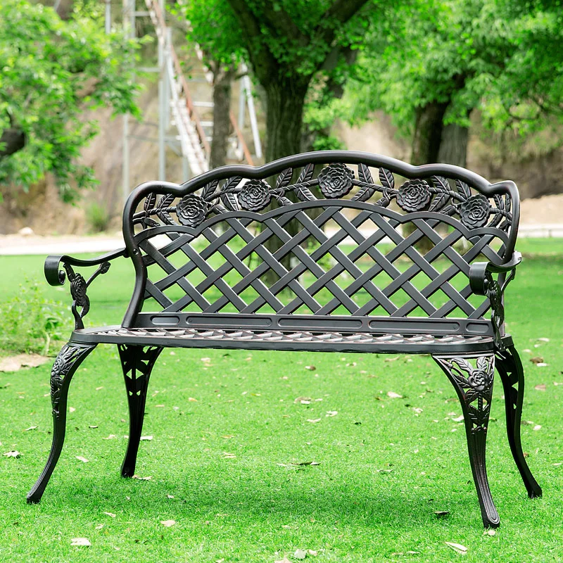 Garden Cast Aluminum Bench Park Aluminum Alloy Rose Double Balcony  Community Villa Leisure Long Back Chair