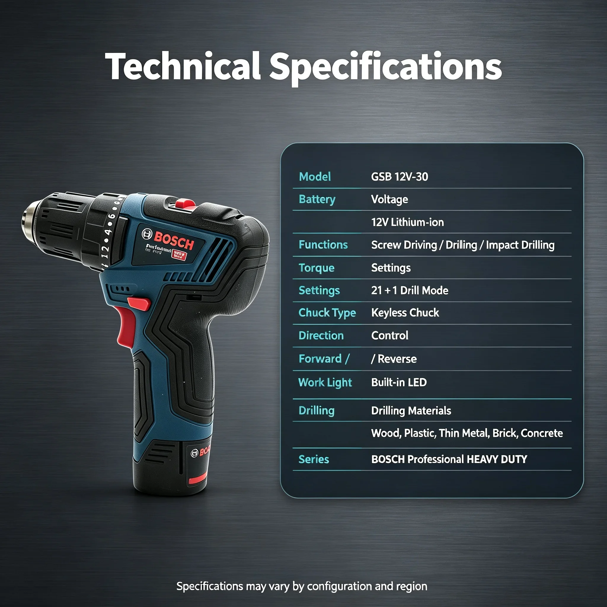 Bosch GSB12V-30 Multifunctional Cordless Driver Drill, Professional Power Tool for Home DIY Use