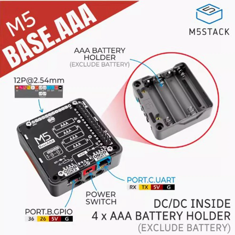 

Плата расширения основания M5Stack с сухой батареей AAA, физический переключатель встроенного источника питания