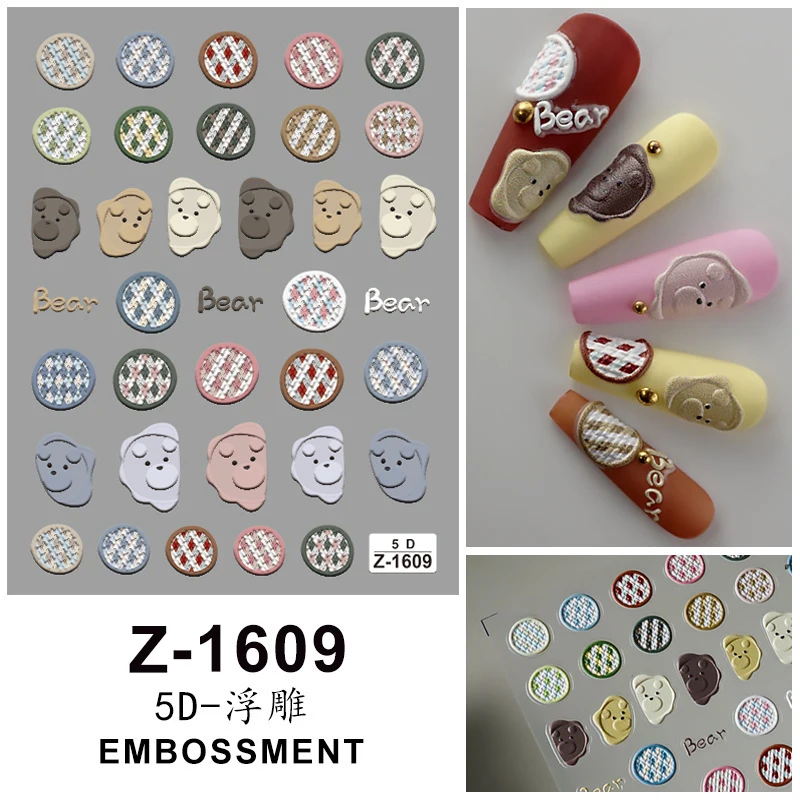 

5D Embossing Biscuit Cookie Nail Sticker Cartoon Manicure Design Nail Art Decals Slider Self-Adhesive Nails Stickers Decoration