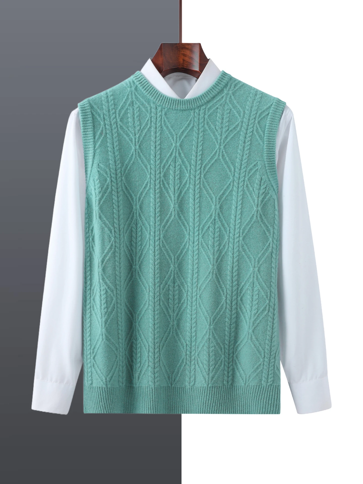 

100% Merino Pure Wool Men's Round Neck Vest Pullover Autumn Winter Thick Casual Fashion Sleeveless Knitted Cashmere Sweater