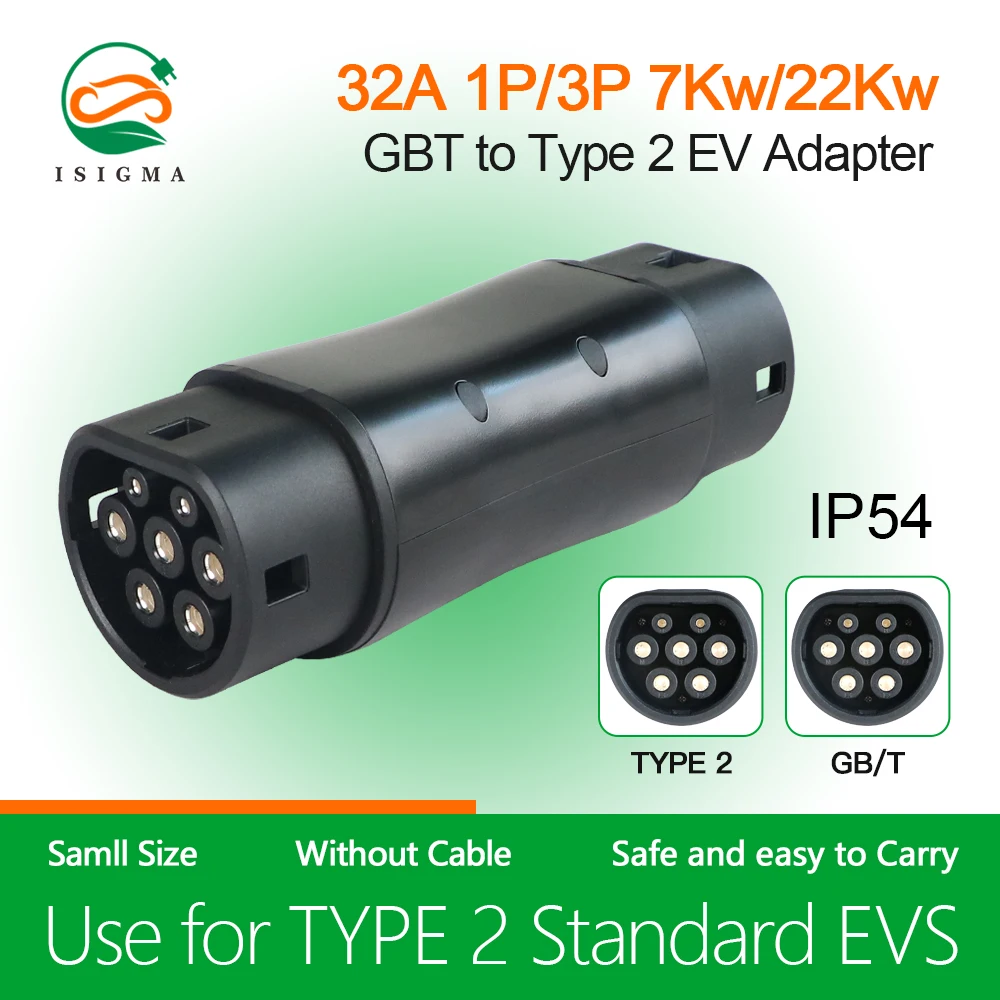 Isigma GBT à type 2 adaptateur IEC-62169 16A 32A 7.2/22kw EV adaptateur de charge pour EU Eleaccelervehicle Conventor voitures hybrides