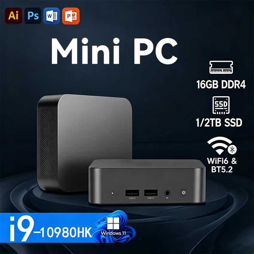 Intel Core I9 10980HK Gaming Mini PC Windows 11 Pro 16GB DDR4 1TB 2TB M.2 SSD UHD Graphics 1000Mbps Ethernet I9 Mini PC Computer