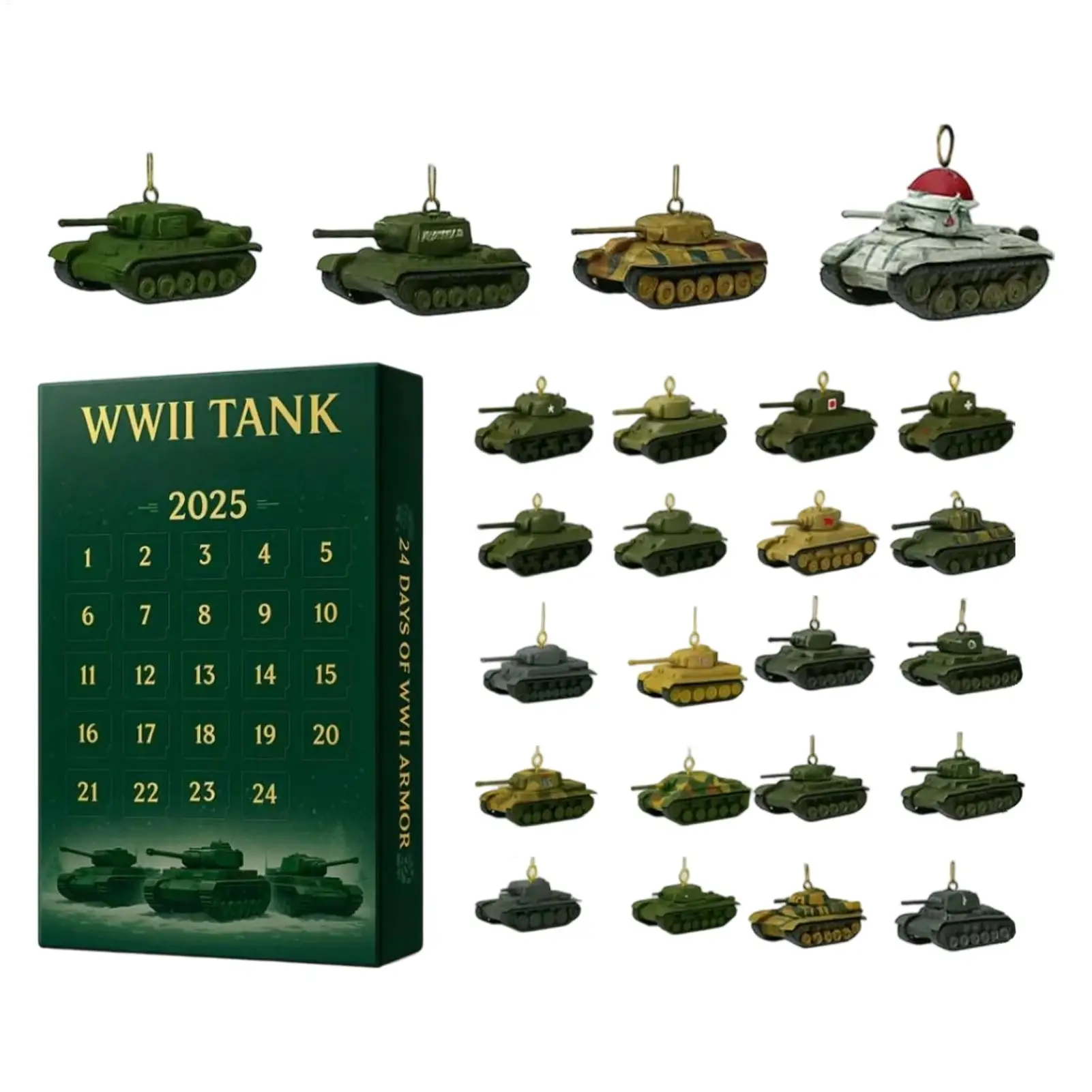 24 Days Christmas Countdown Calendar Christmas Tree tank Model New Years Xmas Gift Advent Iconic Tank Ornament Calendar