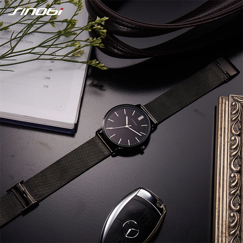 Sinobi Fashion Quartz Clock Business Men Watch Luxury Waterproof Steel Watches Brand Ultra Thin Wrist Watch Clock Reloj Hombre