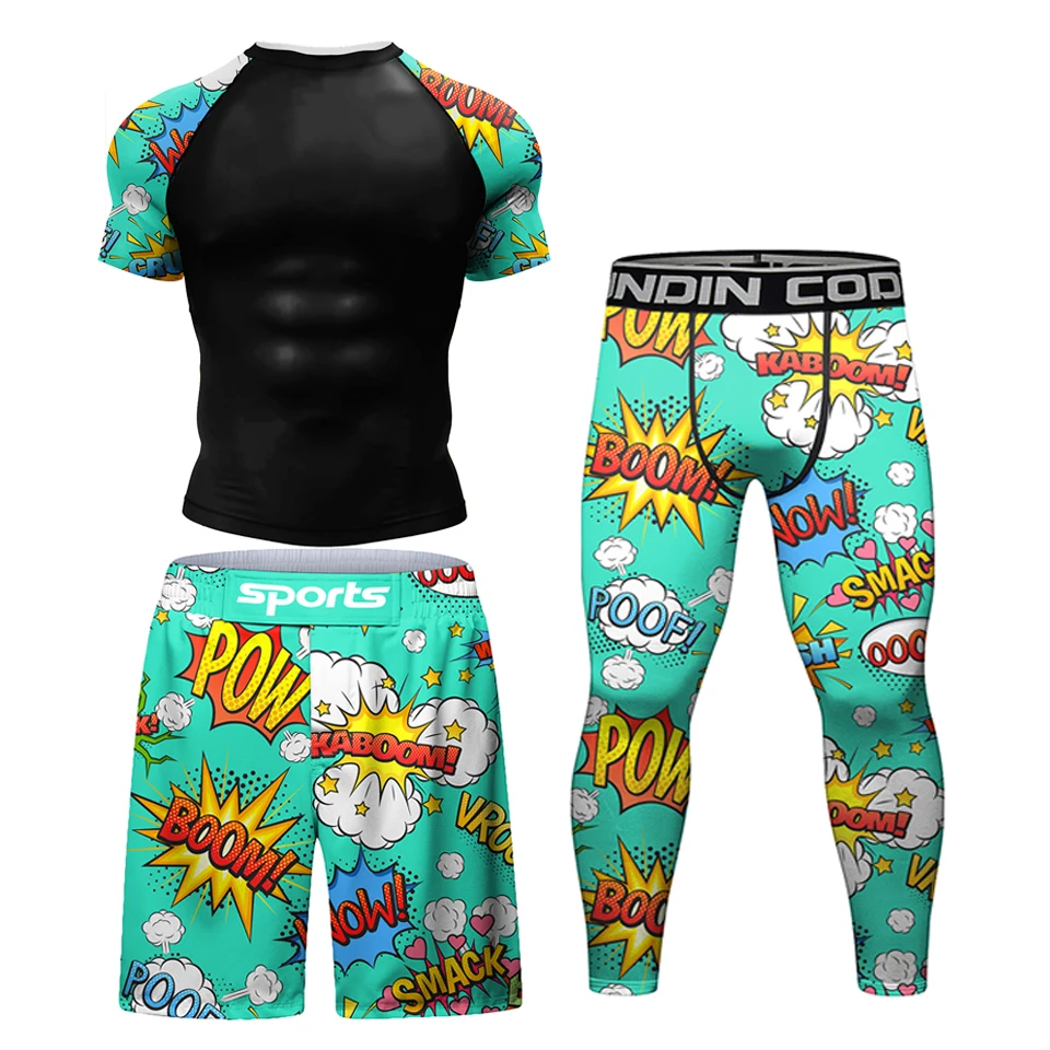 MMA BJJ Martial Arts Wear Boxing Rashguard T-shirt+Pants Set Fighting Striker Training Boxing Clothing Sports Muay Thai Shorts