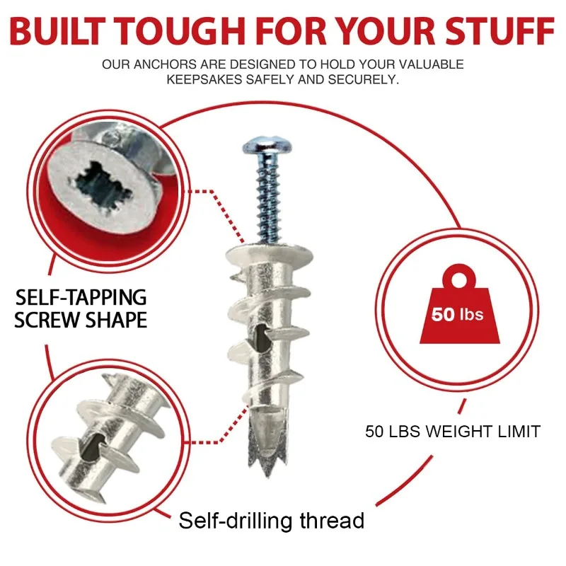 VKKM مثبتات الحوائط الجافة ذاتية الحفر من الزنك - 120 مرساة و120 # براغي 8*1-1/4، تحمل ما يصل إلى 50 رطلاً لتركيب آمن على الحائط الداخلي #3