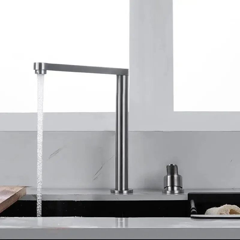 

Hidden Lifting Folding Kitchen Faucet 304 Stainless Steel Sink Faucet Hot and Cold Mixed Water Separate Sink Tap Dual Holes