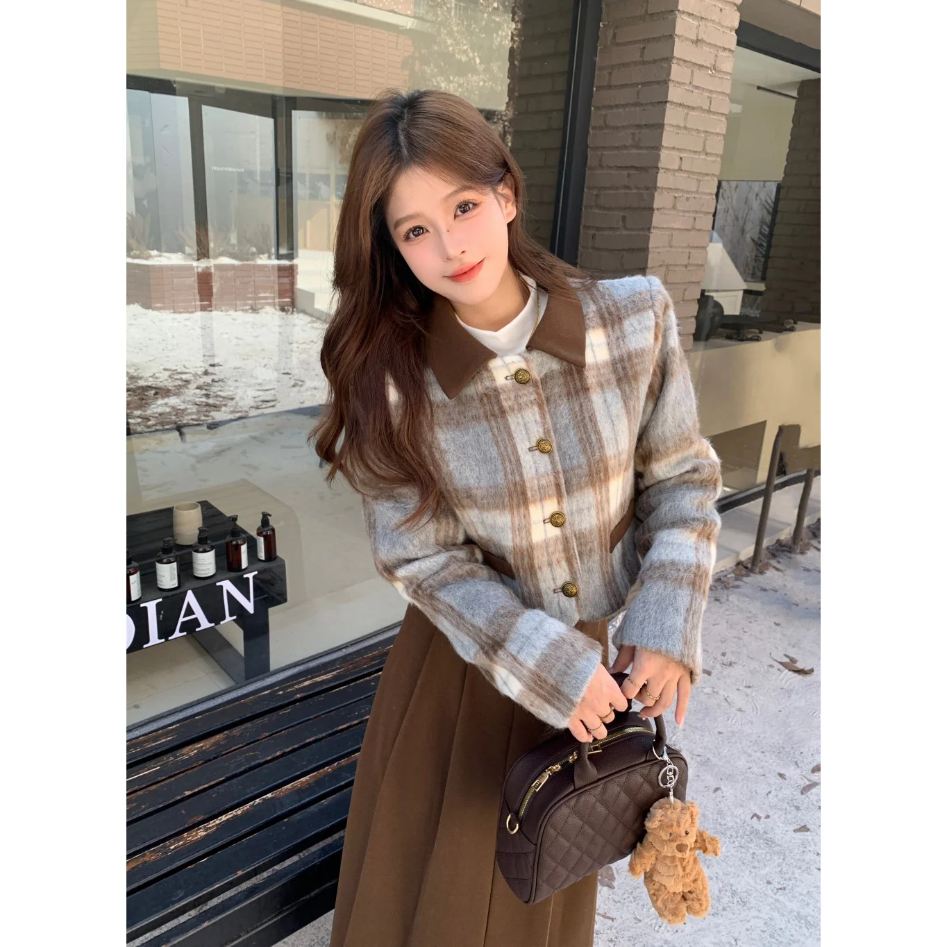 Autumn and Winter 2-piece Thick Woolen Short Coat for Women's Clothing 2024 New Pleated Long Skirt Fashion Set for Children