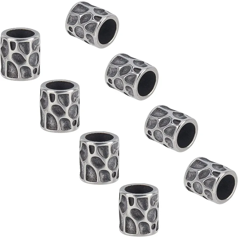 10pcs 8mm Hole Paracord Bead Antique Silver Tube Lanyard Beads Stainless Steel Spacer Beads Large Hole Hair Bead for Knives