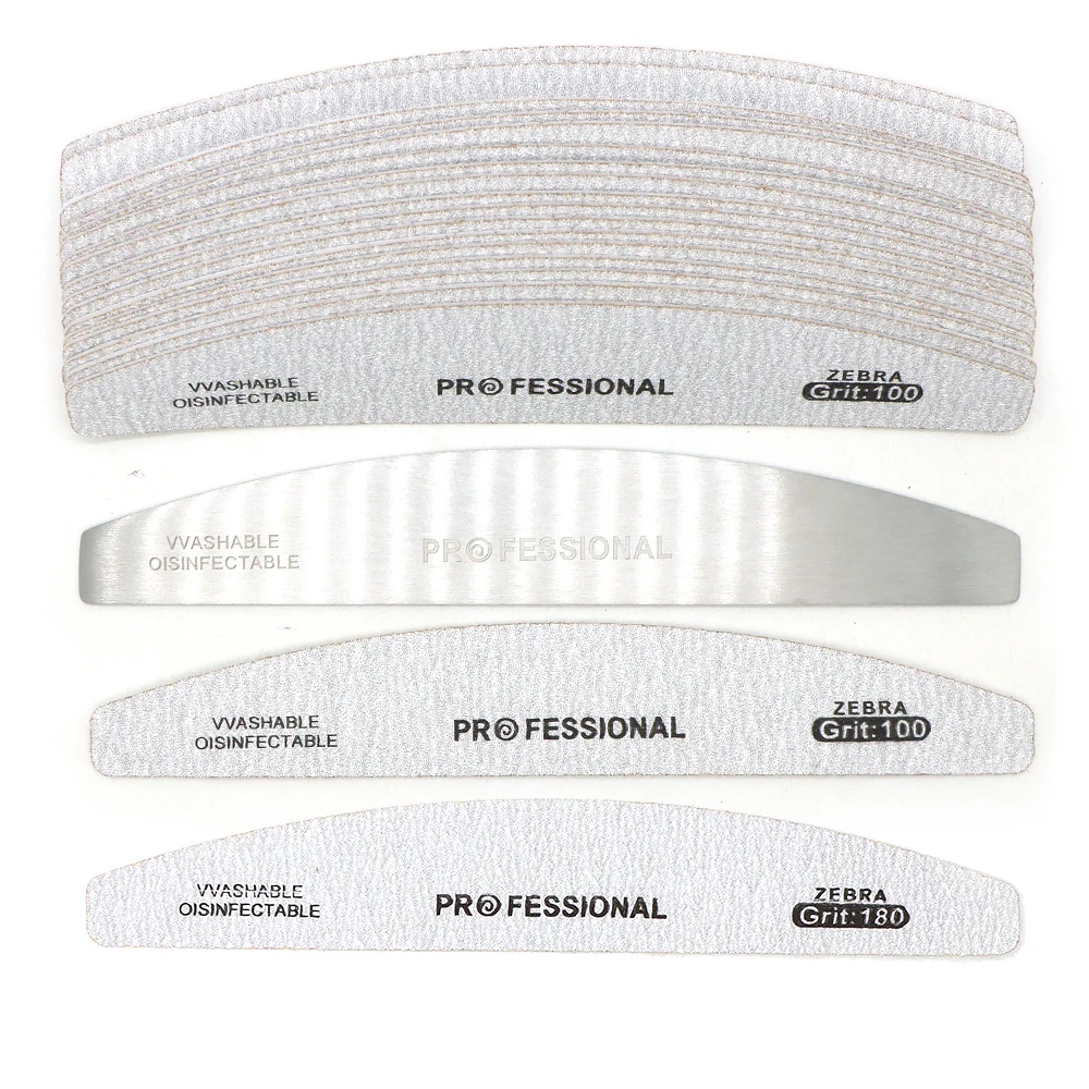 10pcs/lot 100/180 Grit Removable Disposable EVA Sandpaper Pads Nail File  Half Moon Replacement Nail Files Pad With Metal Handle