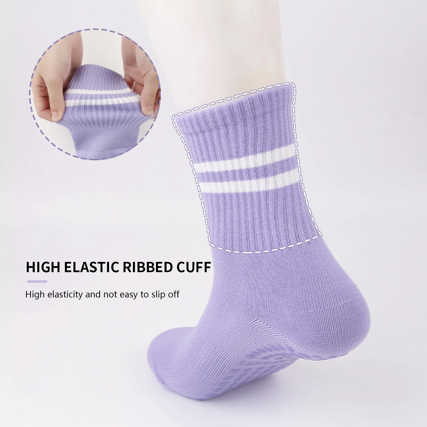 Grey cotton yoga socks boneless mid tube socks pure cotton anti slip silicone indoor fitness Pilates women Sports socks