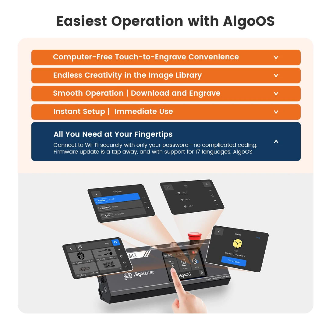 AlgoLaser DIY KIT MK2 10W Laser Engraver Cutter with 3.5'' Touch Screen Smart Laser Engraving Machine for Wood Metal Acrylic