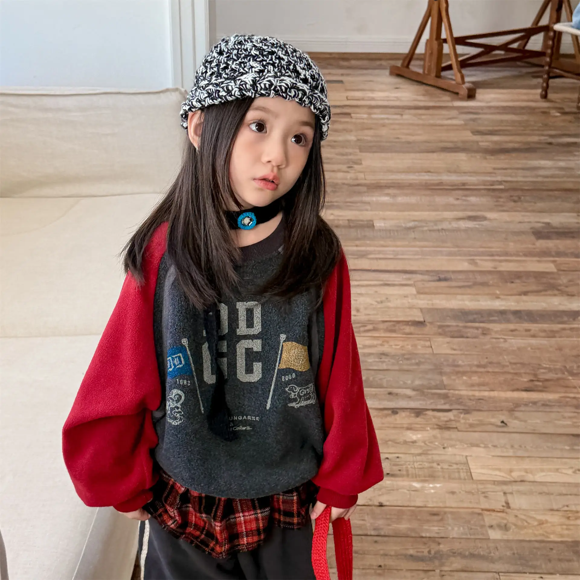 

2025 Winter New Children Fleece Sweatshirt Cartoon Print Boys Girls Loose Casual Pullover Plus Velvet Thick Kids Warm Clothes