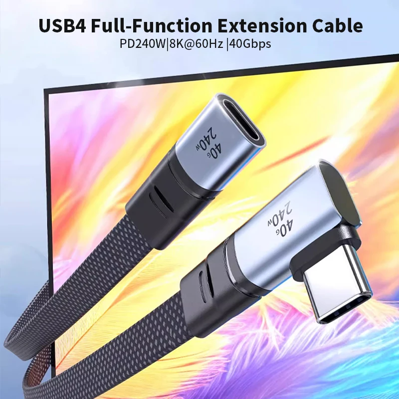 

90 degree Angle Thunderbolt USB 4 Cable 40Gbps USB4 Elbow Type C Thunderbolt3 4 Data Transfer Cable USB C PD240W Fast Charging