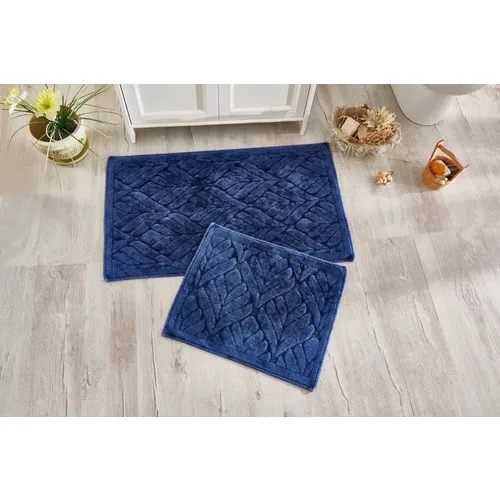 İpekçe Home 2'li Tumbled Clover Navy Blue Cotton Square Toilet Seat Pad